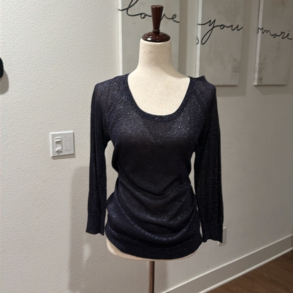 GAP Black Metallic Scoop Neck Long Sleeve Top